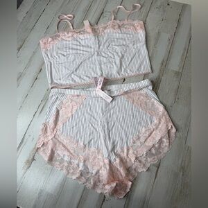 Victoria's Secret Pink and White Striped Lace Pajama Set